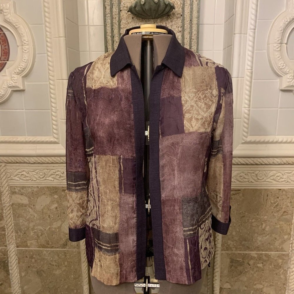 R & M. Sz 14. USA. Semi Sheer, Open Front, Lagenlook Jacket. Contrast. B88.